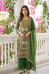 Mehndi Crepe Readymade Suit Set With Crepe Dupatta