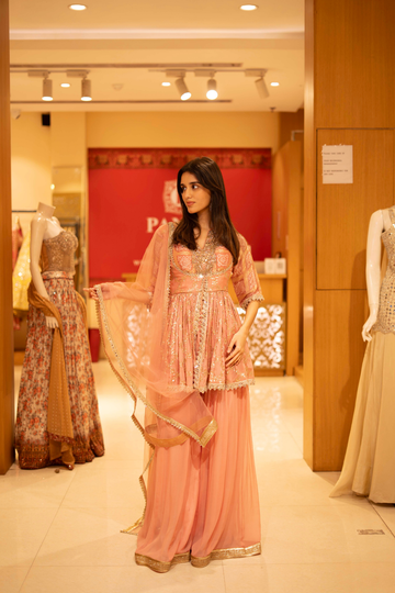 Gajari Georgette Readymade Sharara Set with Net Dupatta
