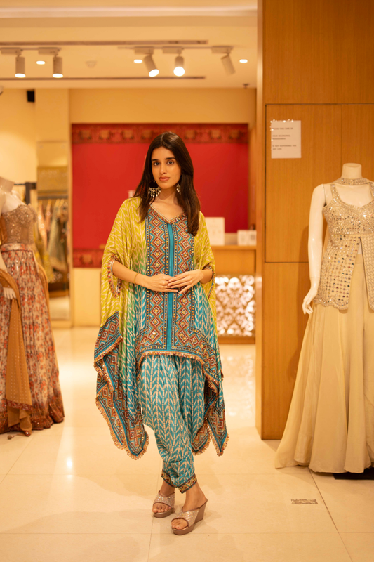 Pista Crepe Readymade Suit With Dhoti Style Pant