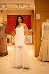 Off White Georgette Readymade Sharara Set With Georgette Dupatta