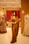 Mustard satin Pre-Draped Designer Saree With Readymade Blouse