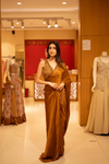 Mustard satin Pre-Draped Designer Saree With Readymade Blouse