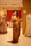 Mustard satin Pre-Draped Designer Saree With Readymade Blouse