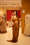 Mustard satin Pre-Draped Designer Saree With Readymade Blouse
