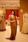 Mustard satin Pre-Draped Designer Saree With Readymade Blouse