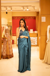 Peacock satin Pre-Draped Designer Saree With Readymade Blouse