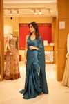 Peacock satin Pre-Draped Designer Saree With Readymade Blouse