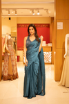 Peacock satin Pre-Draped Designer Saree With Readymade Blouse