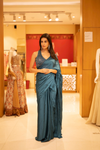 Peacock satin Pre-Draped Designer Saree With Readymade Blouse