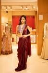 Garnet Organza Pre-Draped Designer Saree With Readymade Blouse
