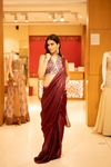Garnet Organza Pre-Draped Designer Saree With Readymade Blouse