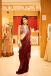 Garnet Organza Pre-Draped Designer Saree With Readymade Blouse