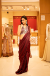Garnet Organza Pre-Draped Designer Saree With Readymade Blouse
