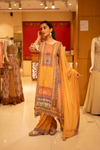 Mustard Crepe Readymade Suit And Palazzo with Crepe dupatta