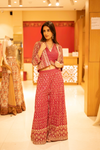 Maroon Georgette Readymade Sharara Set With Jacket