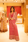 Maroon Georgette Readymade Sharara Set With Jacket