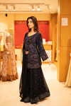 Black Georgette Readymade Sharara Set With Chiffon Dupatta