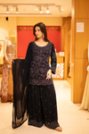 Black Georgette Readymade Sharara Set With Chiffon Dupatta