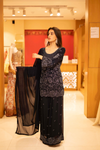 Black Georgette Readymade Sharara Set With Chiffon Dupatta