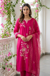 Maroon Cotton Readymade Suit Set With Cotton Dupatta