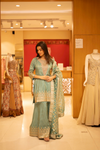 Tea-Green Tissue Readymade Sharara Set With Organza Dupatta