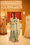Tea-Green Tissue Readymade Sharara Set With Organza Dupatta