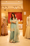 Tea-Green Tissue Readymade Sharara Set With Organza Dupatta