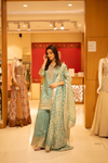 Tea-Green Tissue Readymade Sharara Set With Organza Dupatta