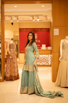 Tea-Green Tissue Readymade Sharara Set With Organza Dupatta