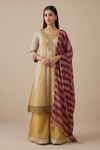 Timely Beauty Tussar Organza Readymade Sharara Set With Organza Dupatta