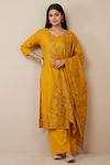 Mustard Crush Tissue Readymade Suit Set With Banarasi Silk Dupatta