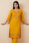 Mustard Crush Tissue Readymade Suit Set With Banarasi Silk Dupatta
