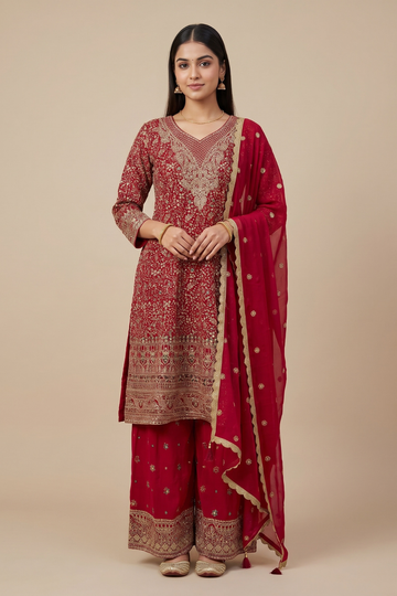 Timeless Elegance Rani Georgette Readymade Suit Set With Georgette Dupatta