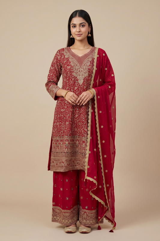 Timeless Elegance Rani Georgette Readymade Suit Set With Georgette Dupatta
