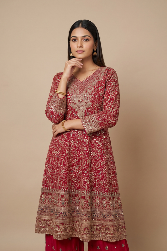 Rani Georgette Readymade Suit Set With Georgette Dupatta