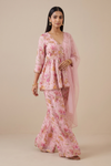 Pink Georgette Readymade Sharara Set With Net Dupatta