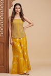 Mustard Raw Elegance Shimmer Readymade Sharara Set With Net Dupatta