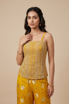 Mustard Raw Elegance Shimmer Readymade Sharara Set With Net Dupatta