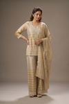 Gold Eternal Elegance Tissue Readymade Sharara Set With Tissue Dupatta