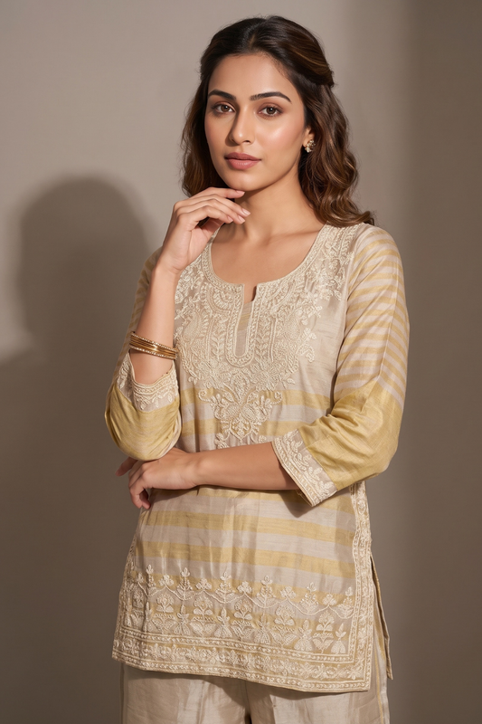 Gold Eternal Elegance Tissue Readymade Plazzo Set With Tissue Dupatta