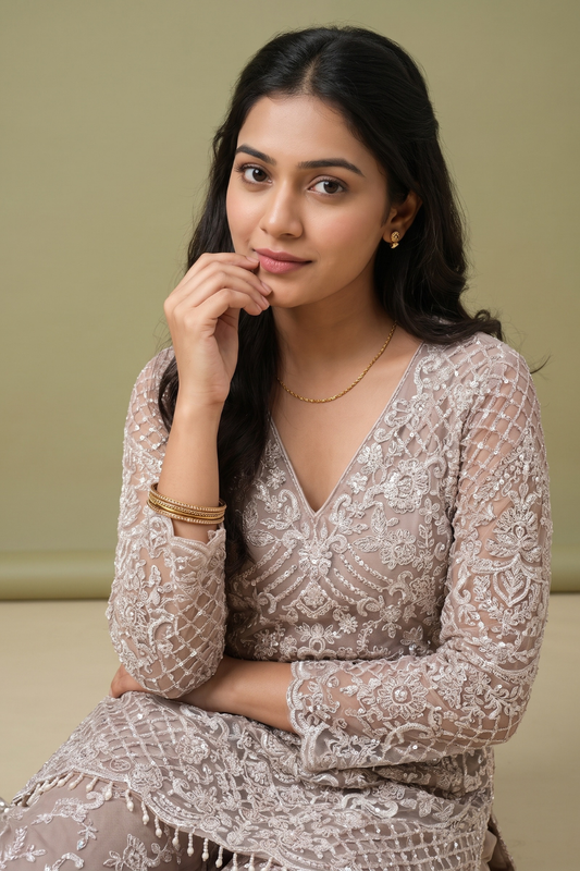 Stunningly Unique Onion Net Readymade Sharara Set With Net Dupatta