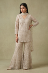 Timely Beauty Tussar Net Readymade Sharara Set With Net Dupatta