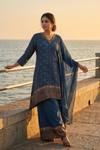 Midnight Blue Dola Readymade Suit And Plazzo with Chiffon Dupatta