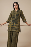 Mehndi Muslin Readymade Suit And Plazzo Set