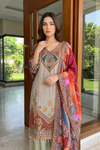 Olive Crepe Readymade Suit And Plazzo with Crepe Dupatta