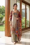 Olive Crepe Readymade Suit And Plazzo with Crepe Dupatta