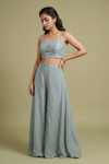 Mint Green Tissue Readymade Suit And Shrug Set