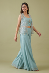 Mint Green Tissue Readymade Suit And Shrug Set