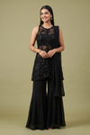 Bold Statement Black Net Readymade Sharara Set With Georgette Dupatta