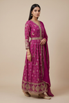 Noble Bloom Magenta Chinon Readymade Suit Set With Chinon Dupatta